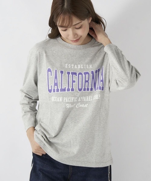 Ocean Pacific(オーシャンパシフィック)の「【OP:オーピー】レディースロゴ長袖Tシャツ ロングTシャツ(Tシャツ/カットソー・レディース・ホワイト/ベージュ/グリーン/ヘザーグレー/チャコール・MEDIUM/LARGE/X-LARGE)」の1枚目の写真
