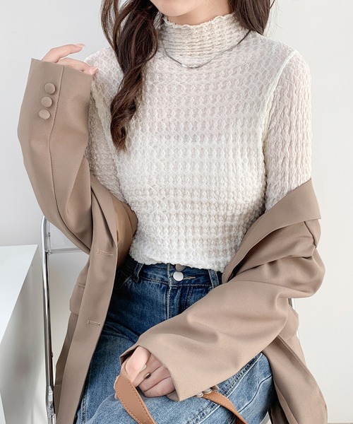 ABITOKYO(アビトーキョー)の「シアーメロウふくれハイネックトップス(Tシャツ/カットソー・レディース・ブラック/アイボリー/マスタード/モカ・FREE)」の9枚目の写真