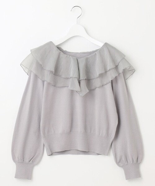 Feroux(フェルゥ)の「【洗える】ラッフルコンビ ニット(ニット/セーター・レディース・ブラック系/スカイブルー系/ダークブラウン系・F)」の1枚目の写真