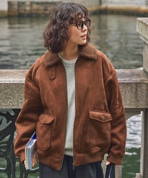 MONO-MART LADY'S(モノマートレディース)のボア襟付きフェイクムートン ミリタリーブルゾン/フライトジャケット(ムートンコート)