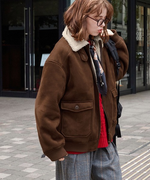 セール】ボア襟付きフェイクムートン ミリタリーブルゾン/フライト