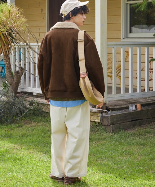 ボア襟付きフェイクムートン ミリタリーブルゾン/フライトジャケット