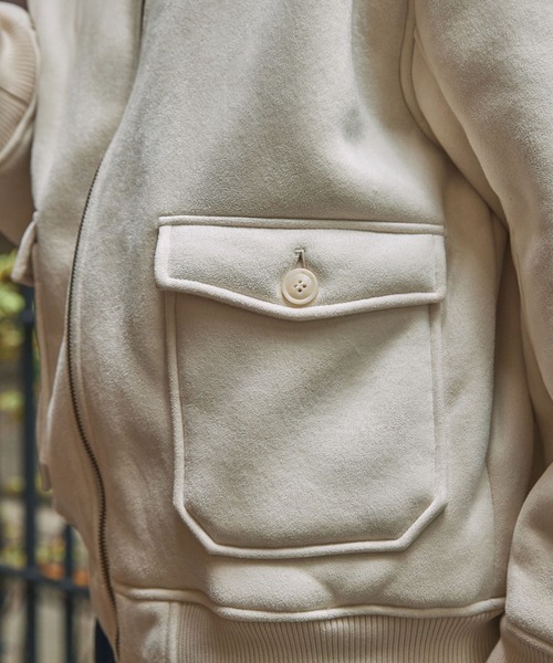 ボア襟付きフェイクムートン ミリタリーブルゾン/フライトジャケット