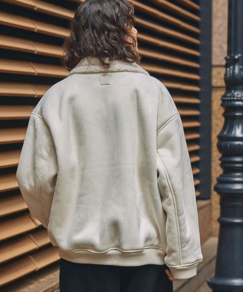 ボア襟付きフェイクムートン ミリタリーブルゾン/フライトジャケット