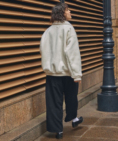 ボア襟付きフェイクムートン ミリタリーブルゾン/フライトジャケット