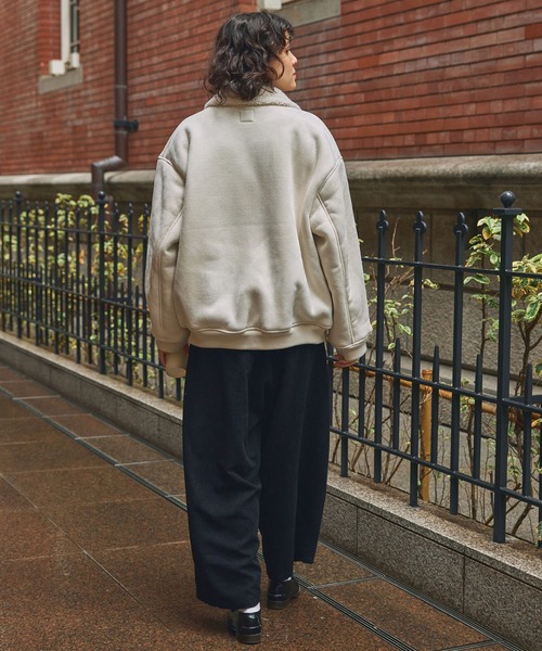 ボア襟付きフェイクムートン ミリタリーブルゾン/フライトジャケット