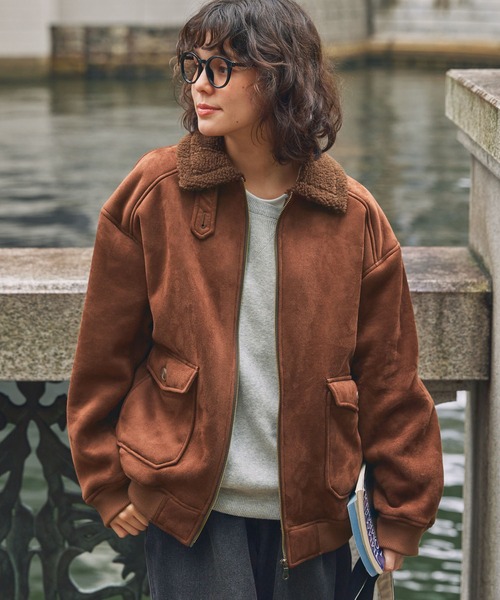 セール】ボア襟付きフェイクムートン ミリタリーブルゾン/フライト