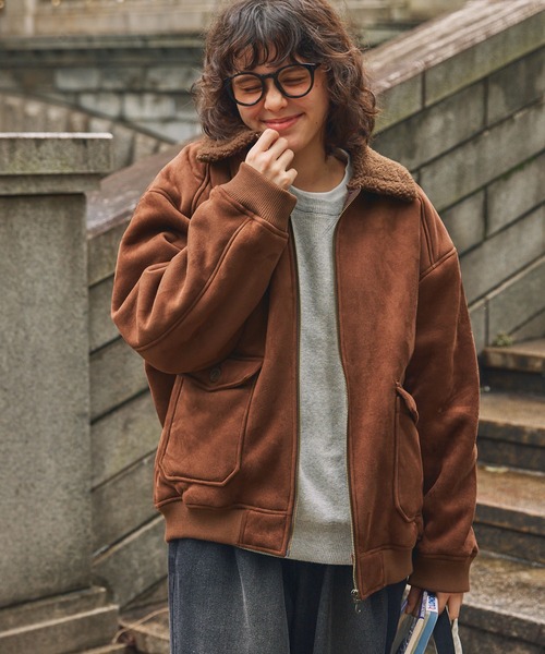 セール】ボア襟付きフェイクムートン ミリタリーブルゾン/フライト