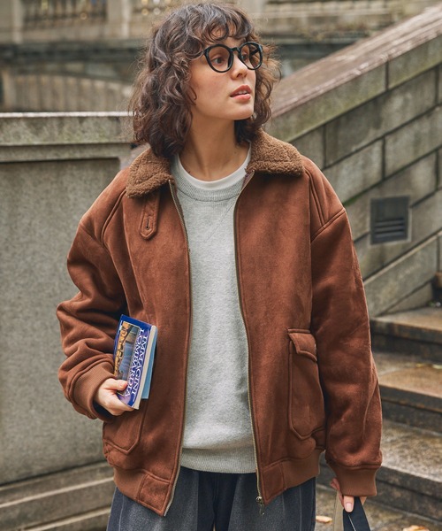 セール】ボア襟付きフェイクムートン ミリタリーブルゾン/フライト