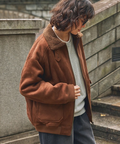 セール】ボア襟付きフェイクムートン ミリタリーブルゾン/フライト