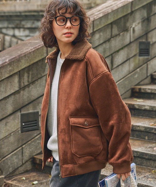 セール】ボア襟付きフェイクムートン ミリタリーブルゾン/フライト