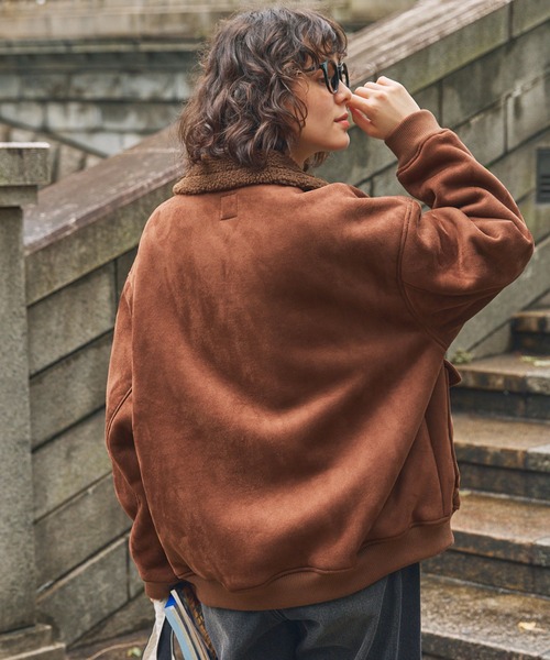 セール】ボア襟付きフェイクムートン ミリタリーブルゾン/フライト