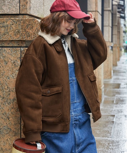 セール】ボア襟付きフェイクムートン ミリタリーブルゾン/フライト