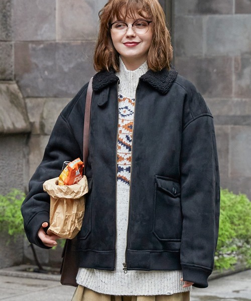 セール】ボア襟付きフェイクムートン ミリタリーブルゾン/フライト