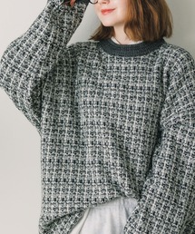 TWEED パターン クルーネックニット