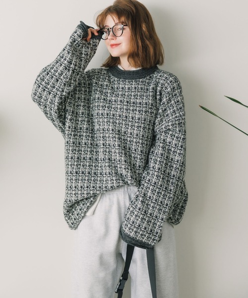 Culto(クルト)の「TWEED パターン クルーネックニット(ニット/セーター・レディース・グリーン/ブルー/ブラック・M/L)」の21枚目の写真