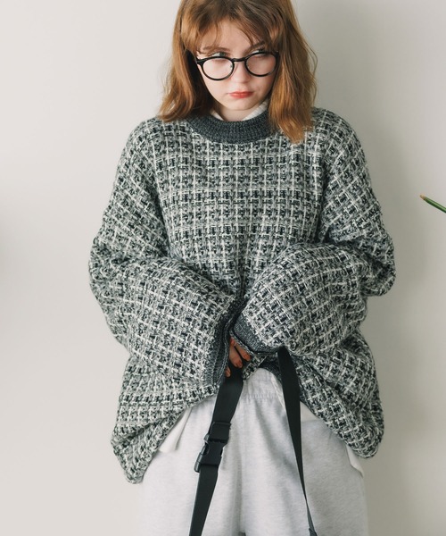 Culto(クルト)の「TWEED パターン クルーネックニット(ニット/セーター・レディース・グリーン/ブルー/ブラック・M/L)」の11枚目の写真
