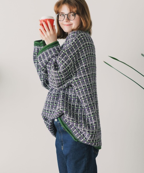 Culto(クルト)の「TWEED パターン クルーネックニット(ニット/セーター・レディース・グリーン/ブルー/ブラック・M/L)」の14枚目の写真