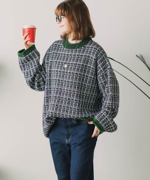 Culto(クルト)の「TWEED パターン クルーネックニット(ニット/セーター・レディース・グリーン/ブルー/ブラック・M/L)」の22枚目の写真