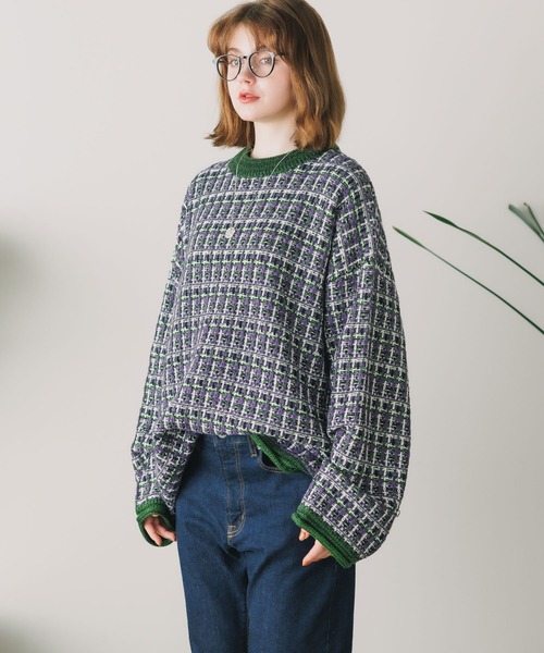 Culto(クルト)の「TWEED パターン クルーネックニット(ニット/セーター・レディース・グリーン/ブルー/ブラック・M/L)」の13枚目の写真