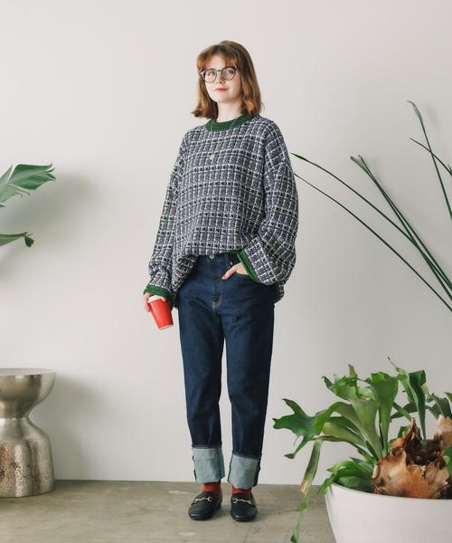 Culto(クルト)の「TWEED パターン クルーネックニット(ニット/セーター・レディース・グリーン/ブルー/ブラック・M/L)」の15枚目の写真