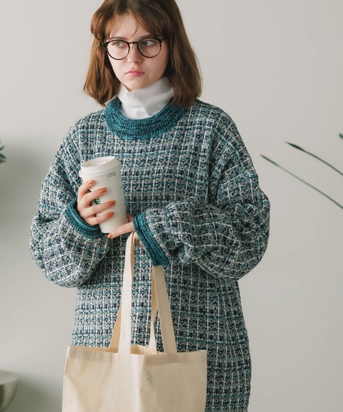 Culto(クルト)の「TWEED パターン クルーネックニット(ニット/セーター・レディース・グリーン/ブルー/ブラック・M/L)」の16枚目の写真