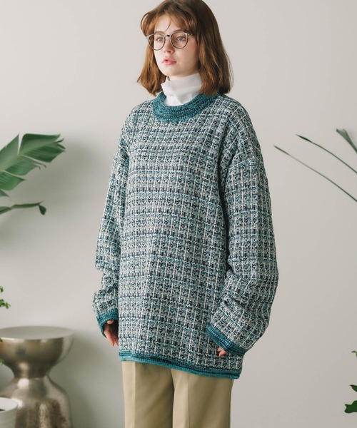 Culto(クルト)の「TWEED パターン クルーネックニット(ニット/セーター・レディース・グリーン/ブルー/ブラック・M/L)」の18枚目の写真