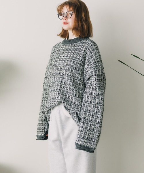 Culto(クルト)の「TWEED パターン クルーネックニット(ニット/セーター・レディース・グリーン/ブルー/ブラック・M/L)」の20枚目の写真