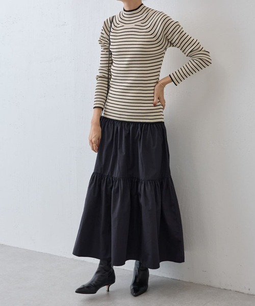 ビアズリー　リブニットコンビジャカードワンピース ビアズリー ニットコンビジャガードドッキングワンピース