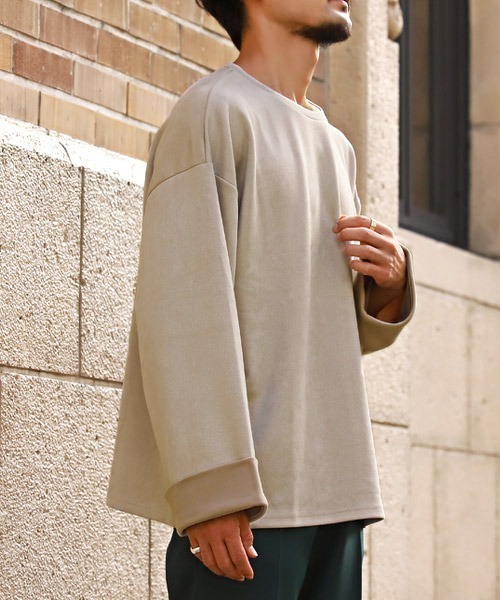 LUXSTYLE（ラグスタイル）の「スエードポンチ切替ロンT（Tシャツ/カットソー・メンズ・ダークグレー/グレイッシュベージュ・L/M）」の2枚目の写真