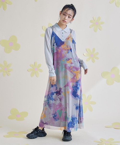 miette（ミエット）の「プリントチュールキャミソールワンピース（ワンピース・レディース・ホワイト/グレー・FREE）」の2枚目の写真