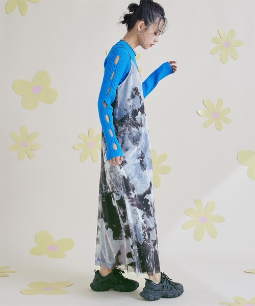 miette（ミエット）の「プリントチュールキャミソールワンピース（ワンピース・レディース・ホワイト/グレー・FREE）」の5枚目の写真