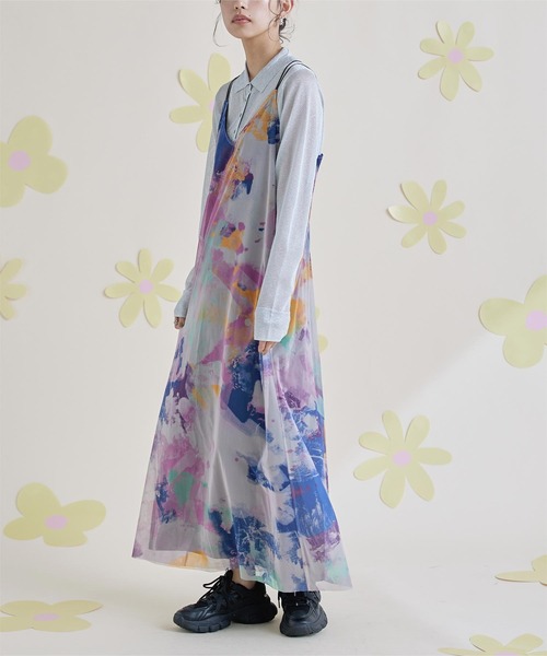 miette（ミエット）の「プリントチュールキャミソールワンピース（ワンピース・レディース・ホワイト/グレー・FREE）」の10枚目の写真