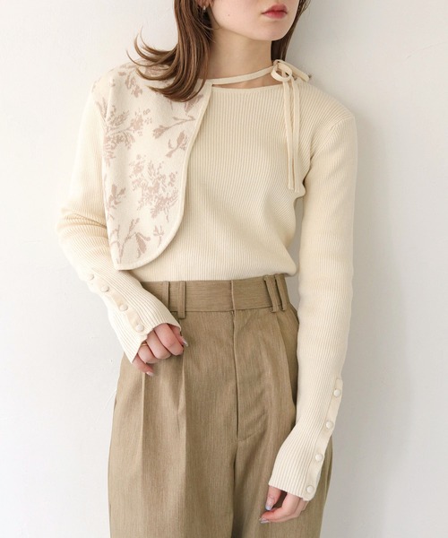 CLEIO（クレイオ）の「【CLEIO】ジャガードレイヤードニット/JACQUARD LAYERED KNIT/986-11622（ニット/セーター・レディース・アイボリー/ピンクベージュ/オリーブ・FREE）」の2枚目の写真