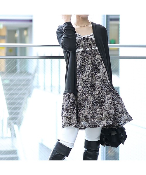 GOLDJAPAN（ゴールドジャパン）の「花柄レイヤードチュニック【大きいサイズ対応】（チュニック・レディース・グリーン/ブラック・L/LL/3L/4L/5L）」の14枚目の写真