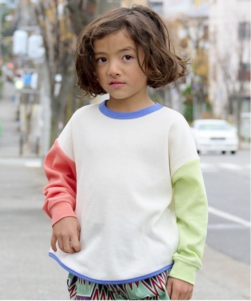 Life Support Products（ライフサポートプロダクツ）の「ワッフルロンT（80～150cm）（Tシャツ/カットソー・キッズ・ピンク/グレー系その他2/チャコール/グレー系その他/グリーン系その他/オレンジ/ブルー/ライトグリーン/ホワイト系その他/杢グレー/ベージュ/ライトブルー/ブラウン/オフホワイト・110/150/100/120/90/80/140/95/130）」の3枚目の写真