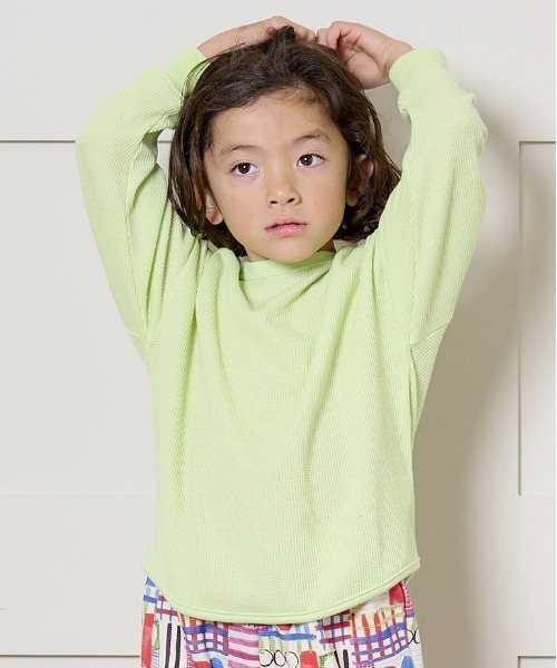 Life Support Products（ライフサポートプロダクツ）の「ワッフルロンT（80～150cm）（Tシャツ/カットソー・キッズ・ピンク/グレー系その他2/チャコール/グレー系その他/グリーン系その他/オレンジ/ブルー/ライトグリーン/ホワイト系その他/杢グレー/ベージュ/ライトブルー/ブラウン/オフホワイト・110/150/100/120/90/80/140/95/130）」の9枚目の写真