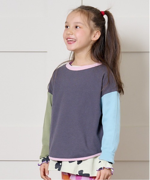 Life Support Products（ライフサポートプロダクツ）の「ワッフルロンT（80～150cm）（Tシャツ/カットソー・キッズ・ピンク/グレー系その他2/チャコール/グレー系その他/グリーン系その他/オレンジ/ブルー/ライトグリーン/ホワイト系その他/杢グレー/ベージュ/ライトブルー/ブラウン/オフホワイト・110/150/100/120/90/80/140/95/130）」の7枚目の写真