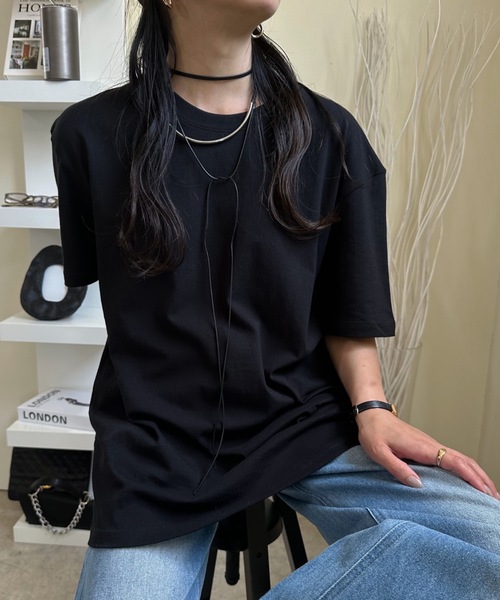 ULEULA(ウルア)の「ルーズベーシックT オーバーサイズ 半袖tee トップス(Tシャツ/カットソー・レディース・ホワイト/ブラック・FREE)」の1枚目の写真