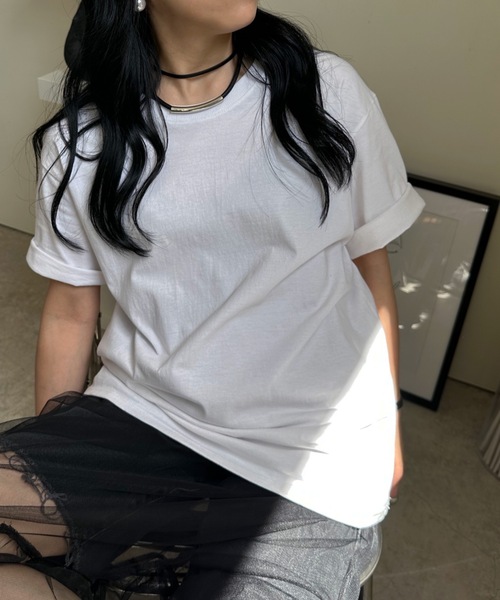 ULEULA(ウルア)の「ルーズベーシックT オーバーサイズ 半袖tee トップス(Tシャツ/カットソー・レディース・ホワイト/ブラック・FREE)」の4枚目の写真