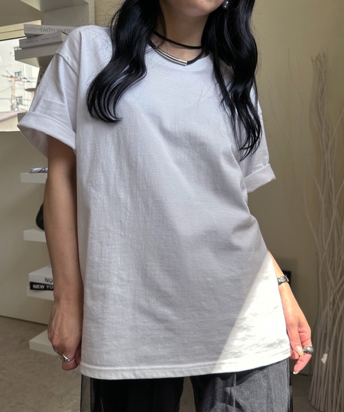 ULEULA(ウルア)の「ルーズベーシックT オーバーサイズ 半袖tee トップス(Tシャツ/カットソー・レディース・ホワイト/ブラック・FREE)」の5枚目の写真