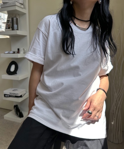 ULEULA(ウルア)の「ルーズベーシックT オーバーサイズ 半袖tee トップス(Tシャツ/カットソー・レディース・ホワイト/ブラック・FREE)」の6枚目の写真
