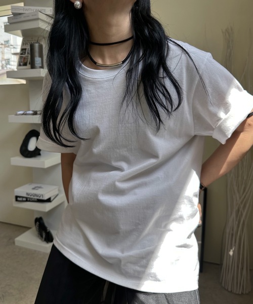 ULEULA(ウルア)の「ルーズベーシックT オーバーサイズ 半袖tee トップス(Tシャツ/カットソー・レディース・ホワイト/ブラック・FREE)」の7枚目の写真