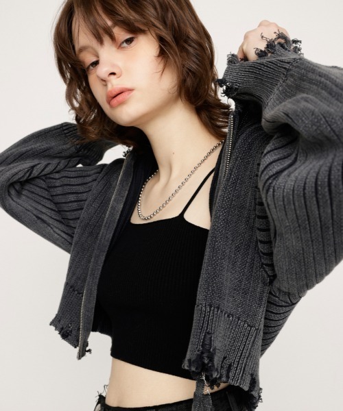 SLY(スライ)の「BLEACHED DAMEGED HOODIE TOPS ブリーチド ダメージド フーディ トップス(パーカー・レディース・ブルー/アイボリー/ライトブラック・FREE)」の3枚目の写真