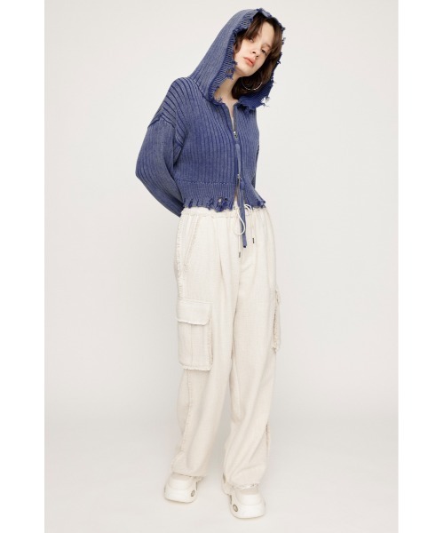 SLY(スライ)の「BLEACHED DAMEGED HOODIE TOPS ブリーチド ダメージド フーディ トップス(パーカー・レディース・ブルー/アイボリー/ライトブラック・FREE)」の6枚目の写真