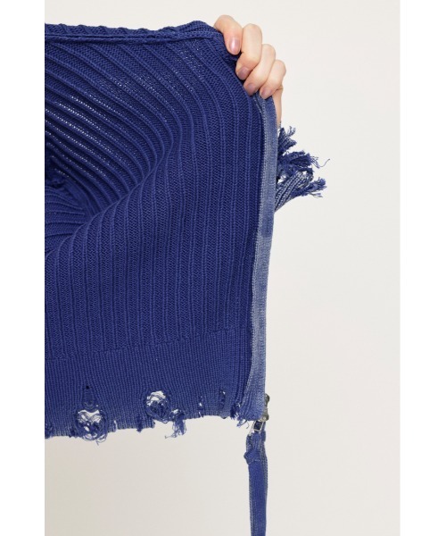 SLY(スライ)の「BLEACHED DAMEGED HOODIE TOPS ブリーチド ダメージド フーディ トップス(パーカー・レディース・ブルー/アイボリー/ライトブラック・FREE)」の4枚目の写真