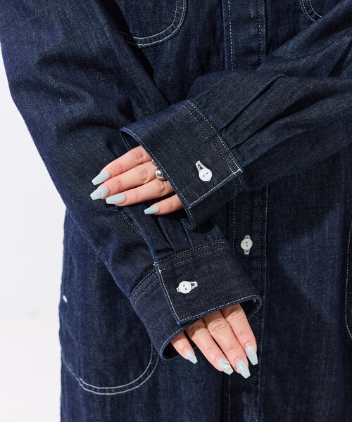 FREAK'S STORE（フリークスストア）の「限定展開 Lee/リー 別注 FLARE MAXI ONEPIECE/フレア マキシ ワンピース（デニム）（ワンピース・レディース・ネイビー/ブルー/サックスブルー/ブラック・SMALL/MEDIUM）」の18枚目の写真