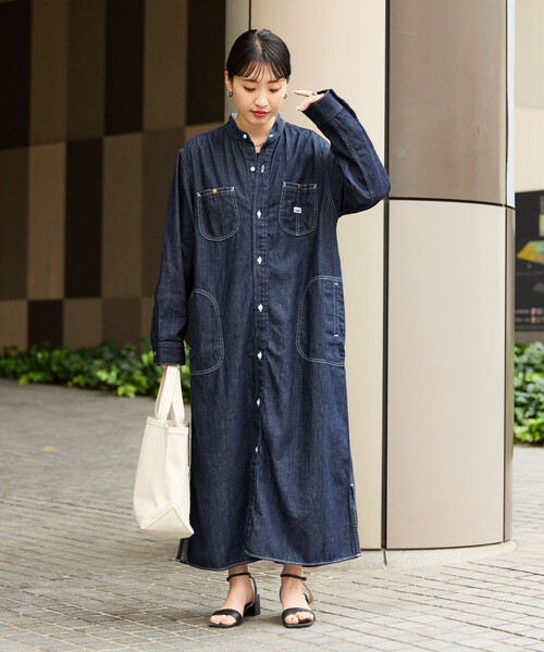 FREAK'S STORE LEE別注 フレアマキシデニムワンピース 黒 M Lee/リー WEB限定 別注FLARE MAXI ONEPIECE/フレア マキシ