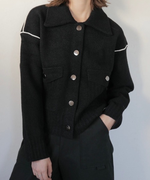 セール】バイカラーステッチウールニットブルゾン / bicolor stitch