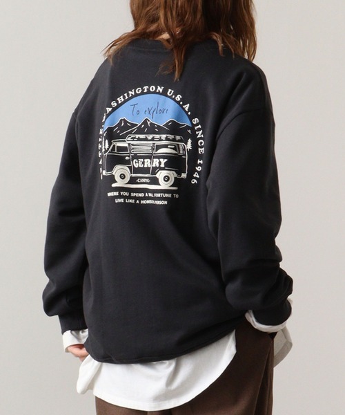 GERRY(ジェリー)の「GERRY 裏毛 バック刺繍 プリント クルーネック(スウェット・メンズ・ダークグレー/アイボリー/ネイビー/アッシュグレー・M/LL/L)」の12枚目の写真